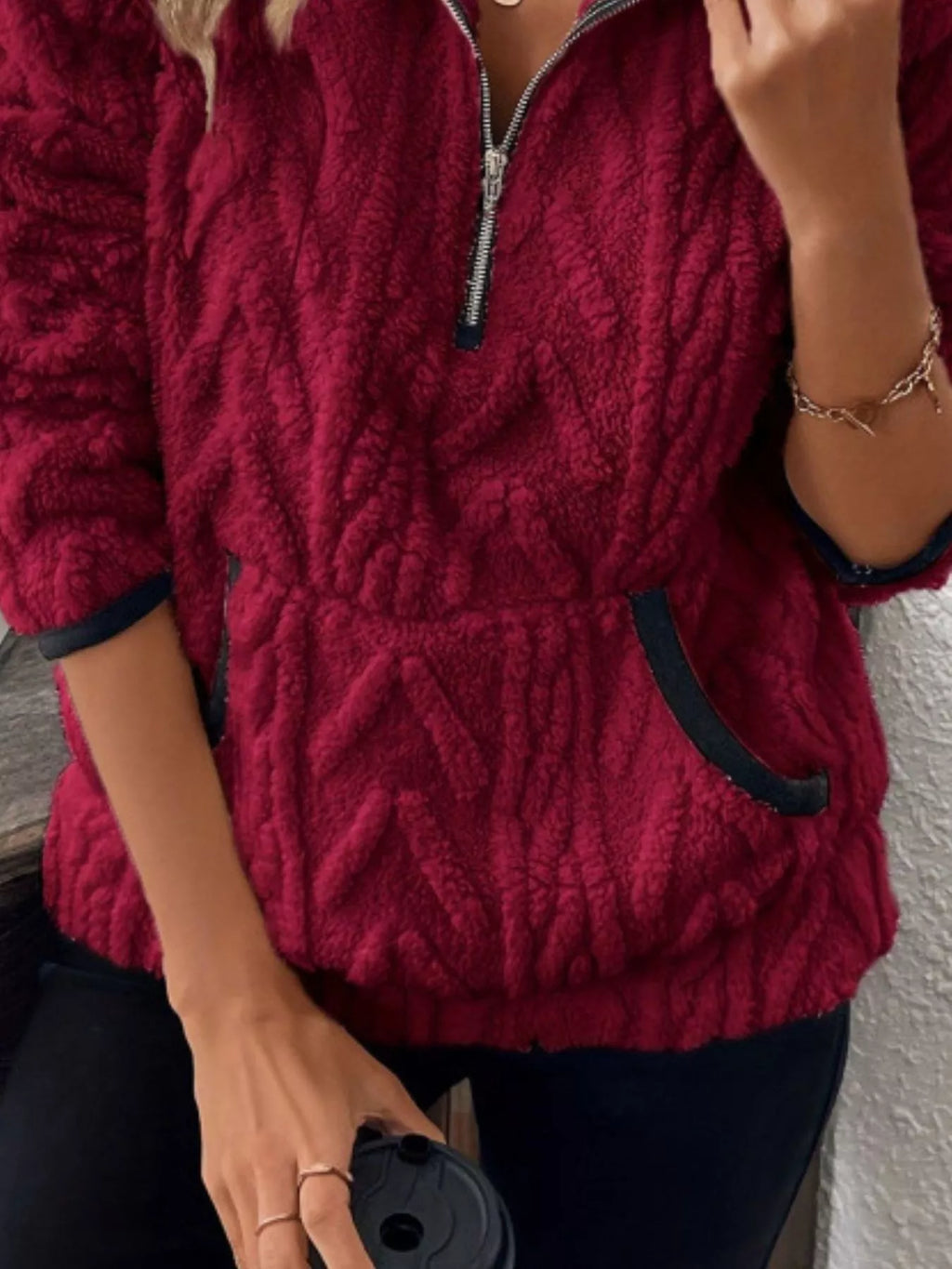 Full Size Sherpa Half Zip Sweatshirt Plus Size