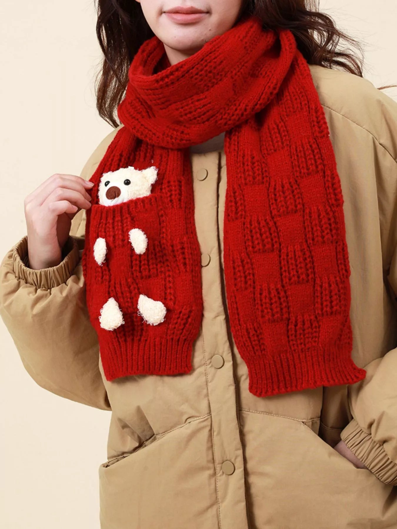 Christmas Cute Bear Pocket Knitted Scarf