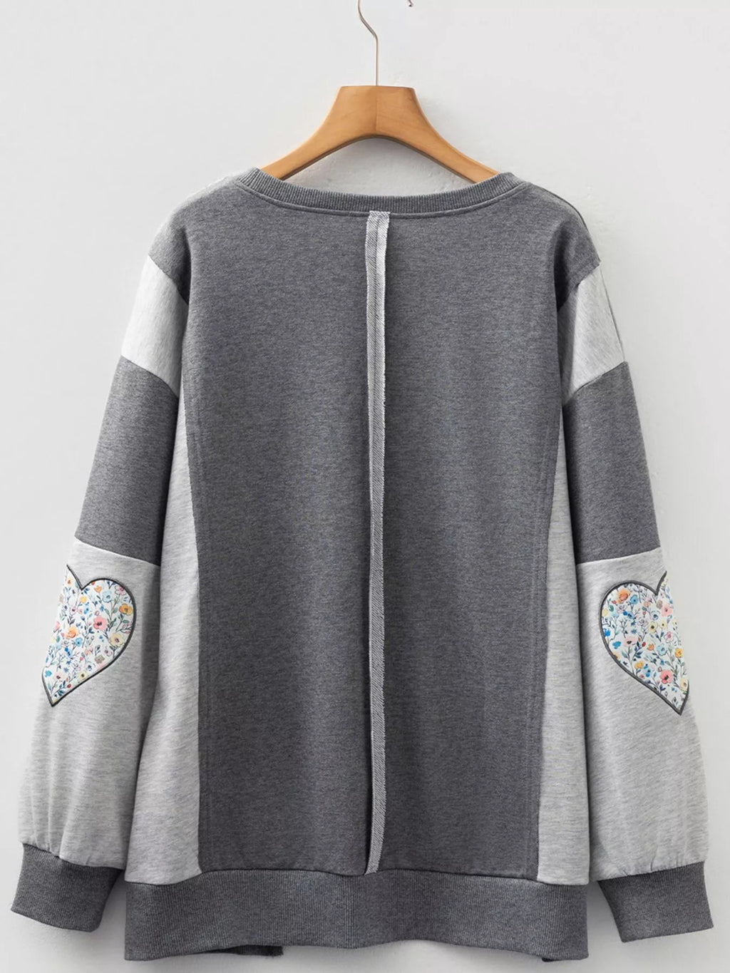LOVE Graphic Exposed Seam Patchwork Uneven Hem Chic Sweatshirt