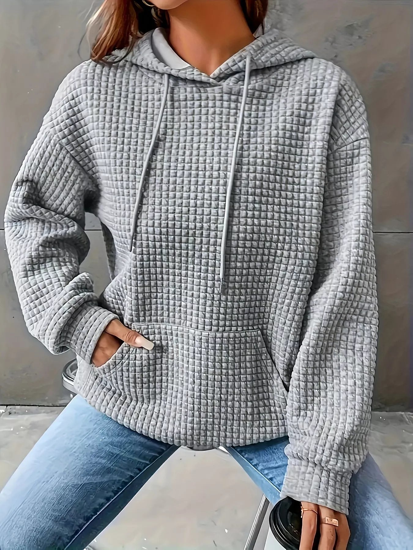 Textured Knit Drawstring Hoodie