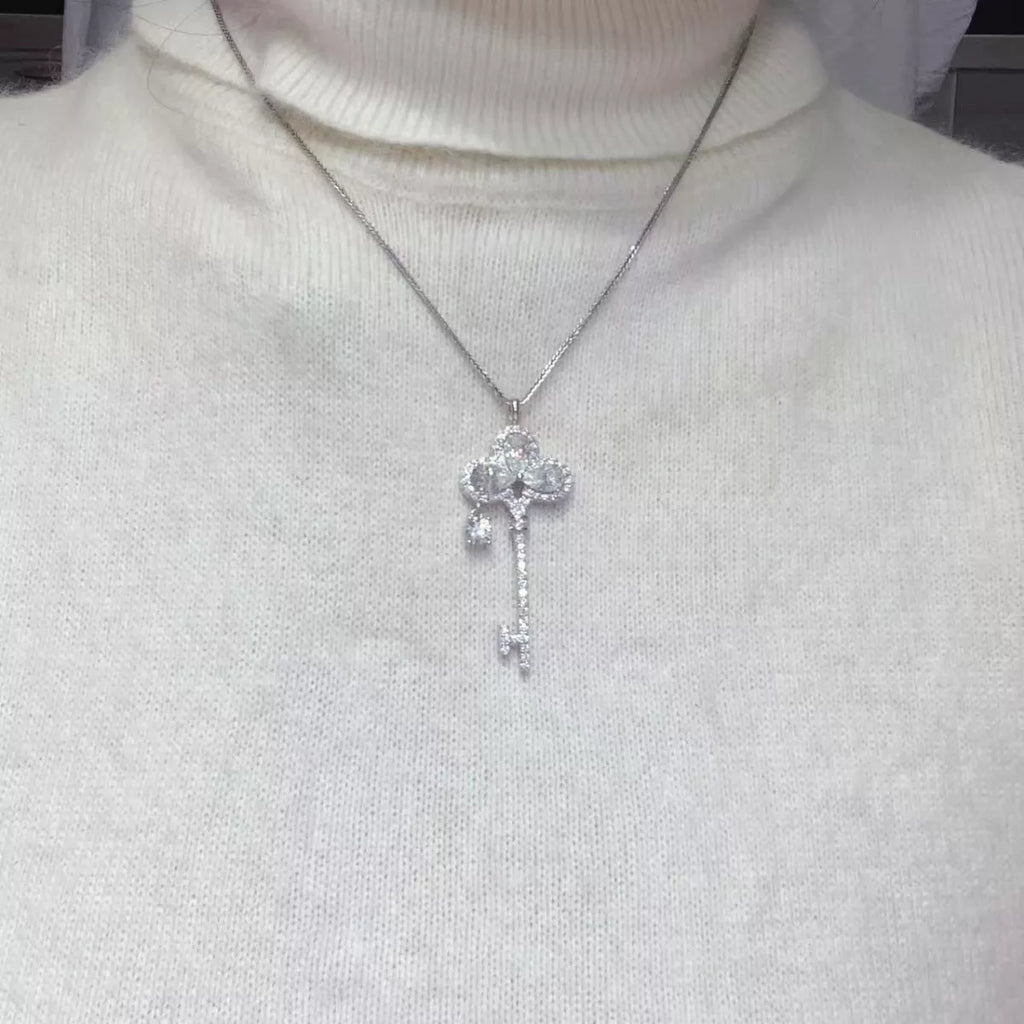 3.5 Carat Moissanite 925 Sterling Silver Key Necklace