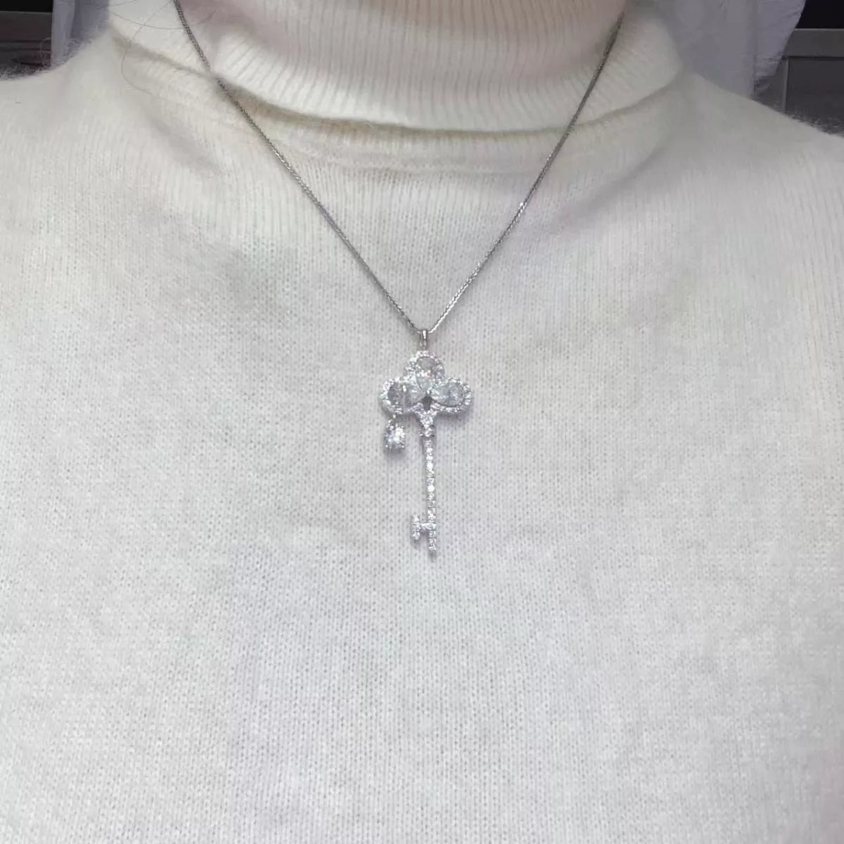 3.5 Carat Moissanite 925 Sterling Silver Key Necklace