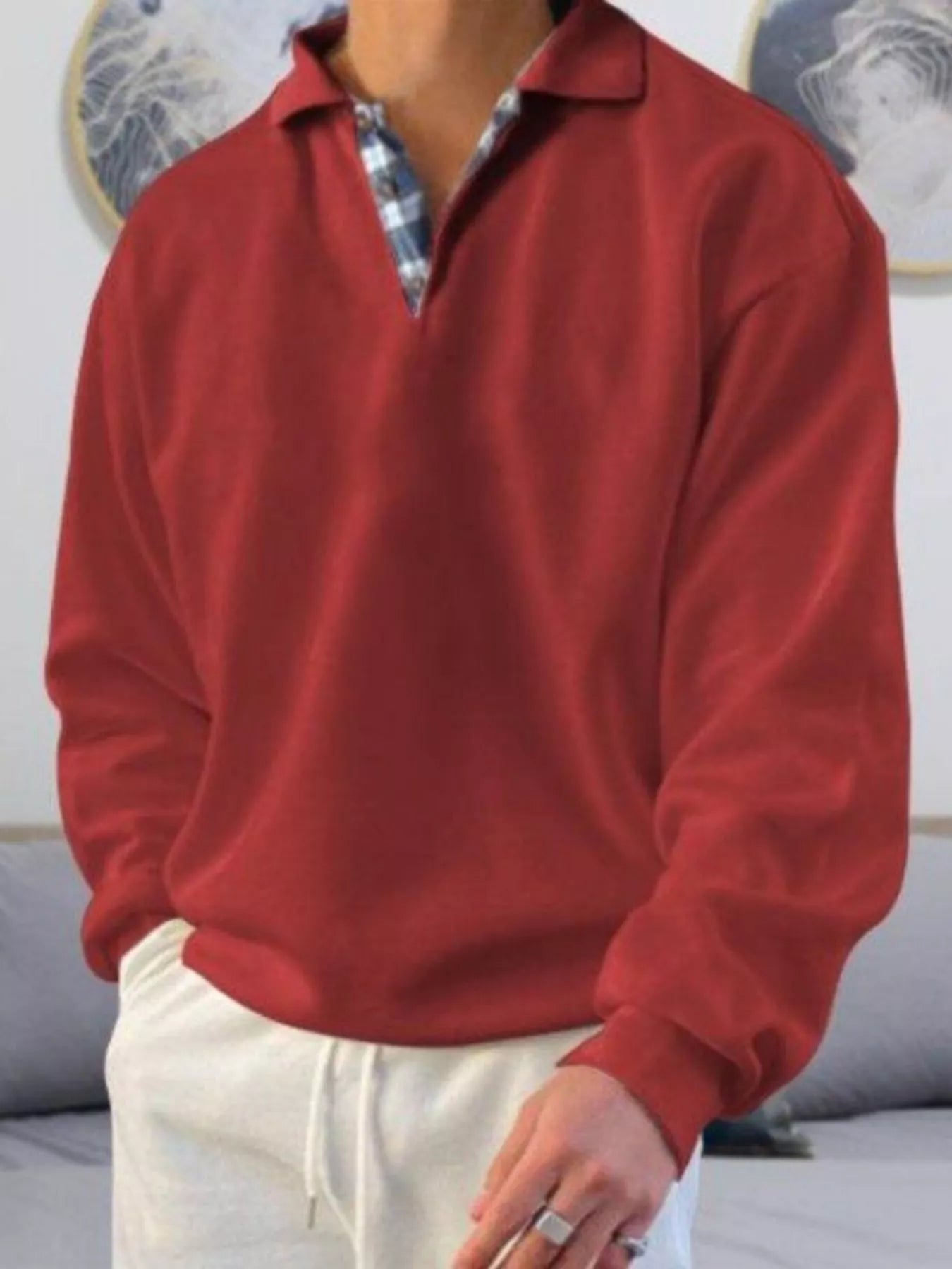 Men's Plus Size Casual Polo Collar Long Sleeve Top