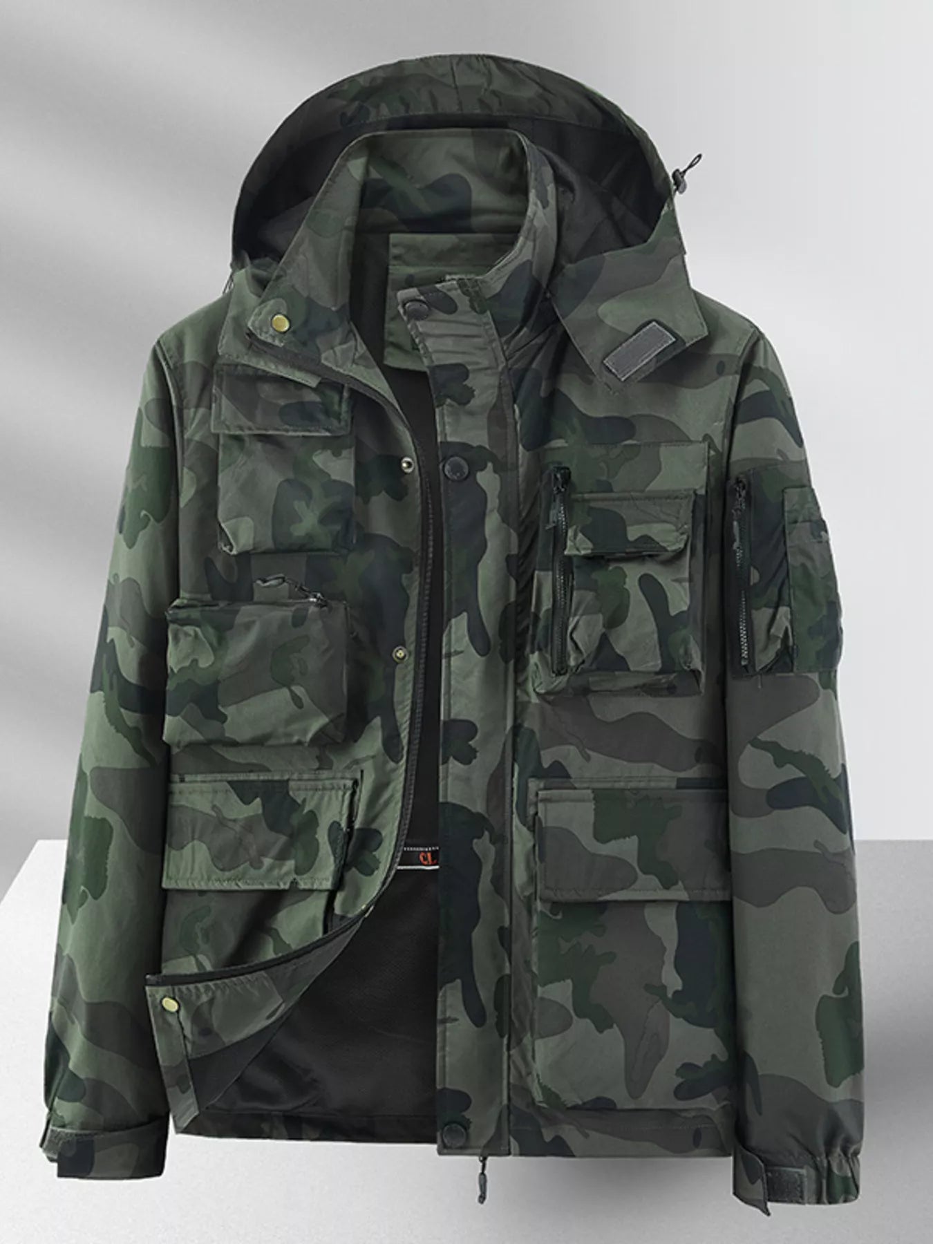 Men's Plus Size Multi-Pocket Hooded Outdoor Jacket