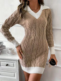 Cable Knit Contrast Trim Sweater Dress