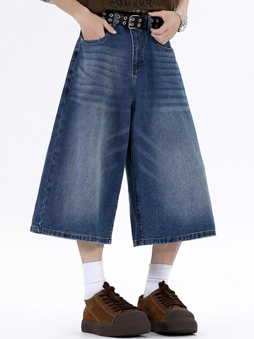 Men's Plus Size Wide Leg Cropped Jeans