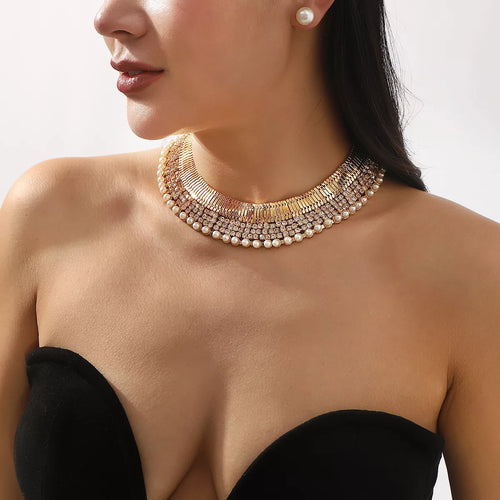 18K Gold-Plated Pearl Earrings and Necklace Jewelry Set