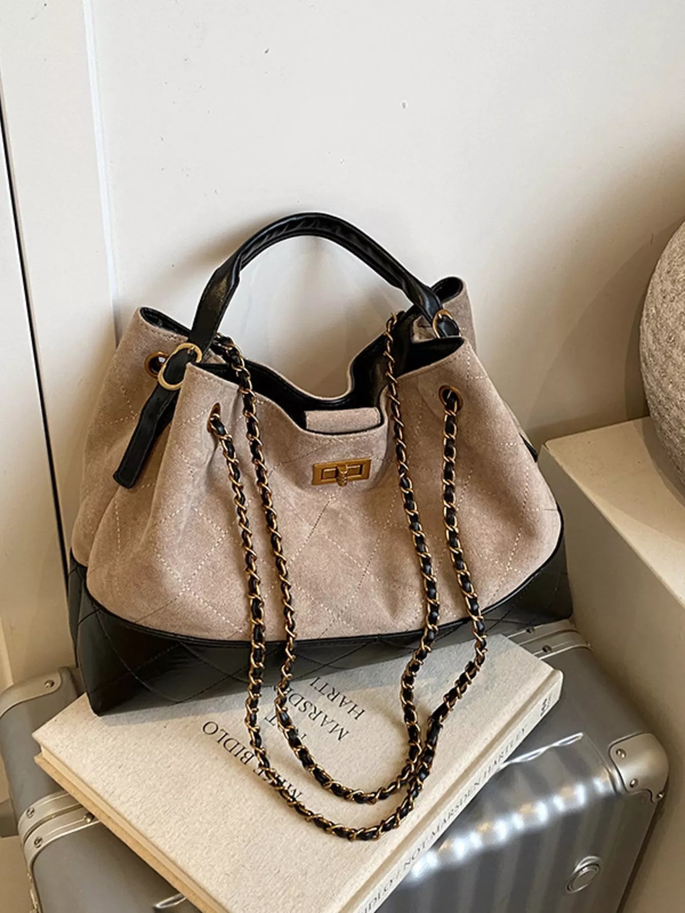 Quilted Leather Chain Strap Crossbody Bag