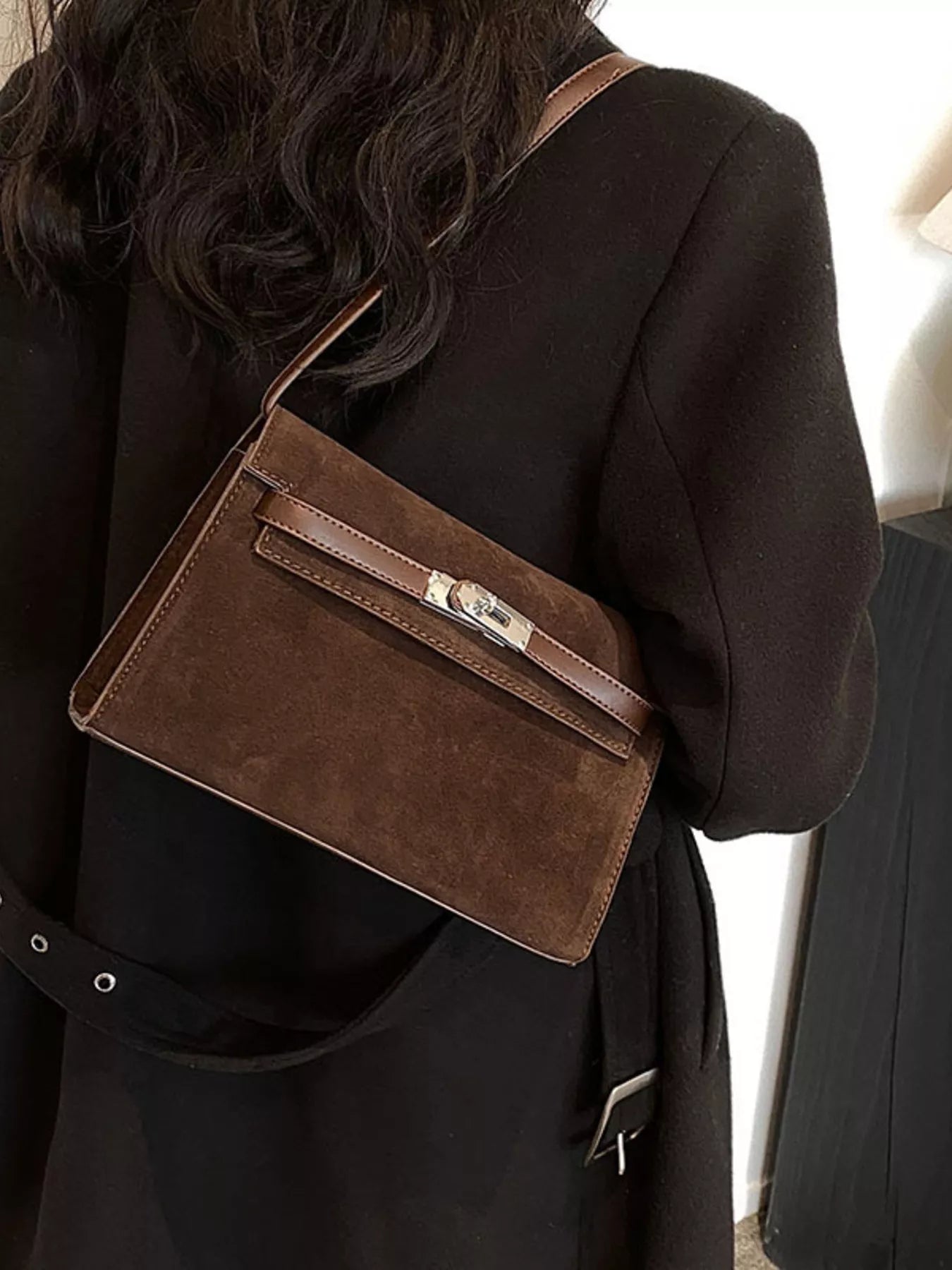 Solid Color Buckle Shoulder Bag