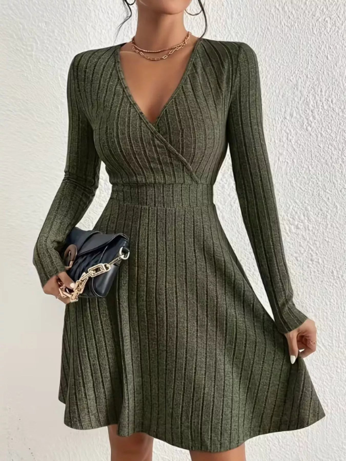 Ribbed Knit Wrap Mini Dress
