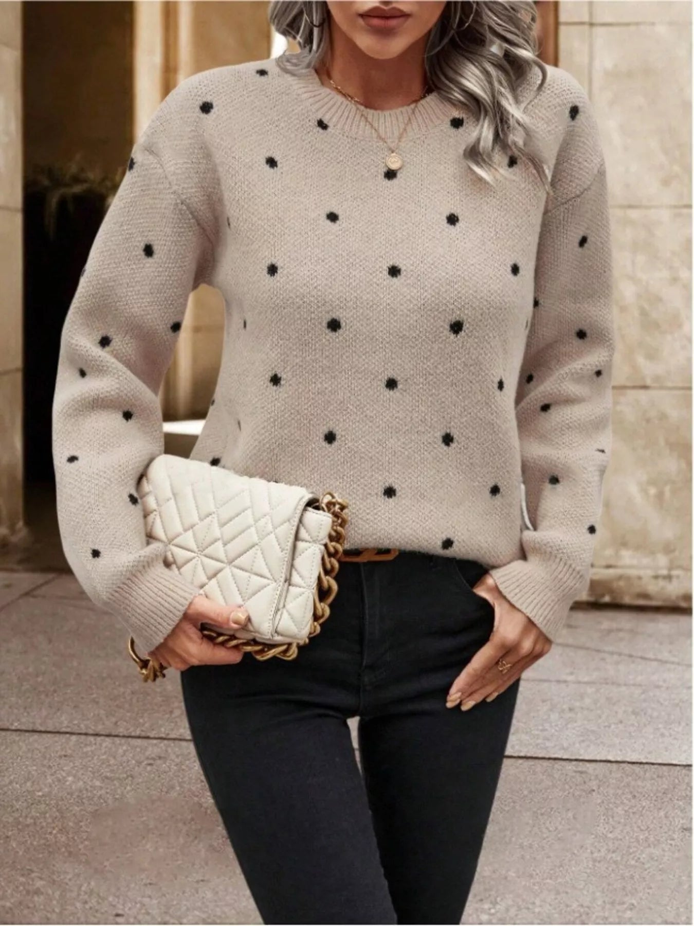 Polka Dot Round Neck Sweater