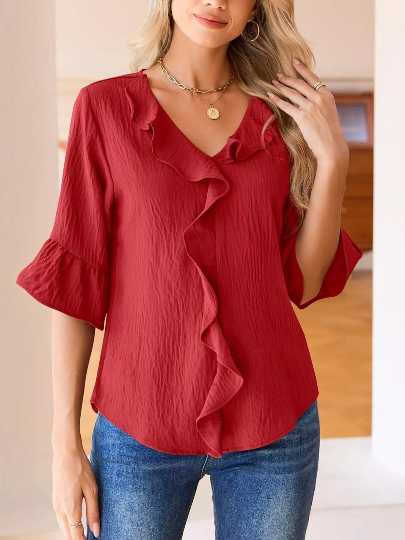 Ruffled Flounce Sleeve Blouse