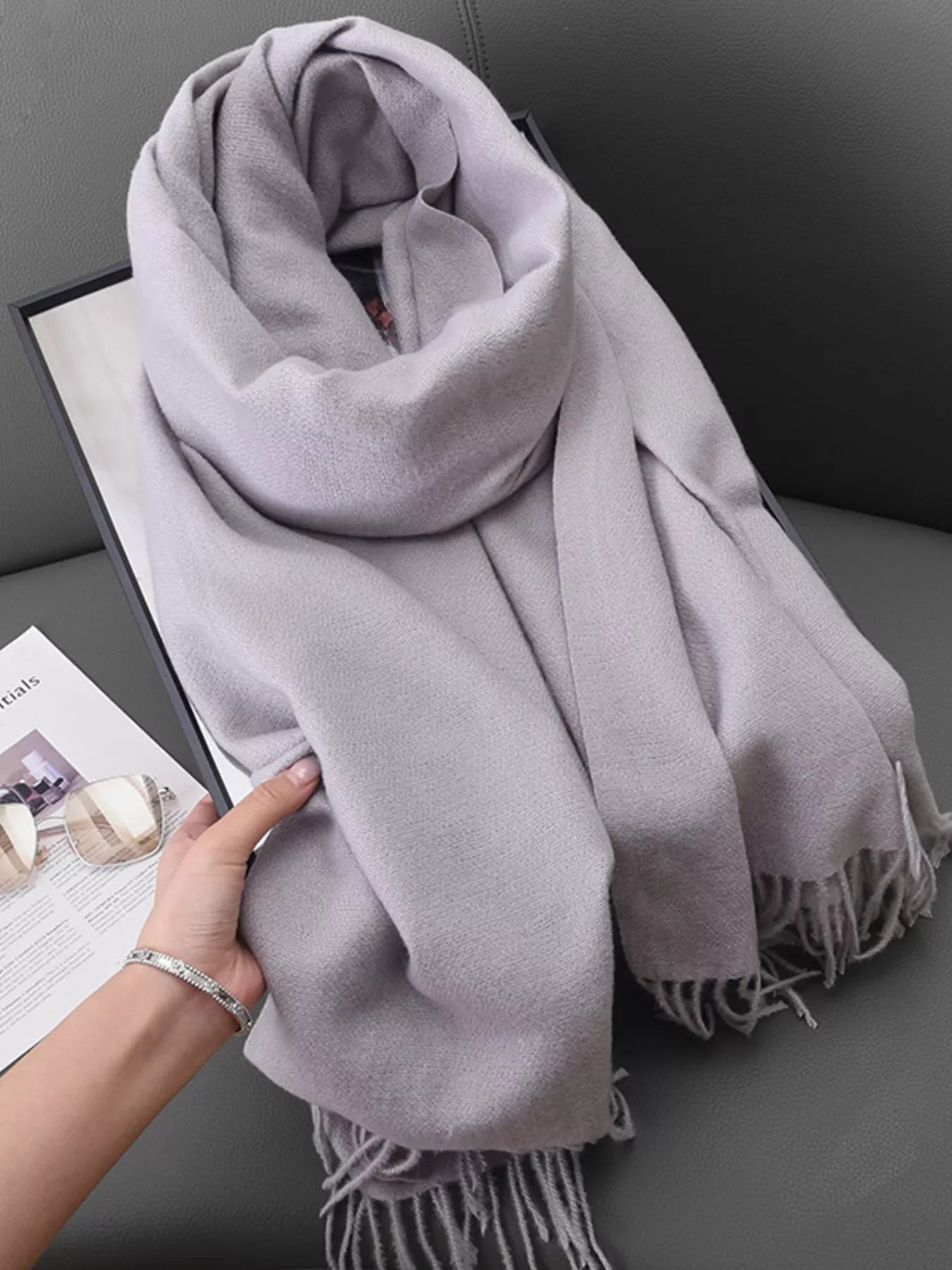 Solid Color Fringe Scarf