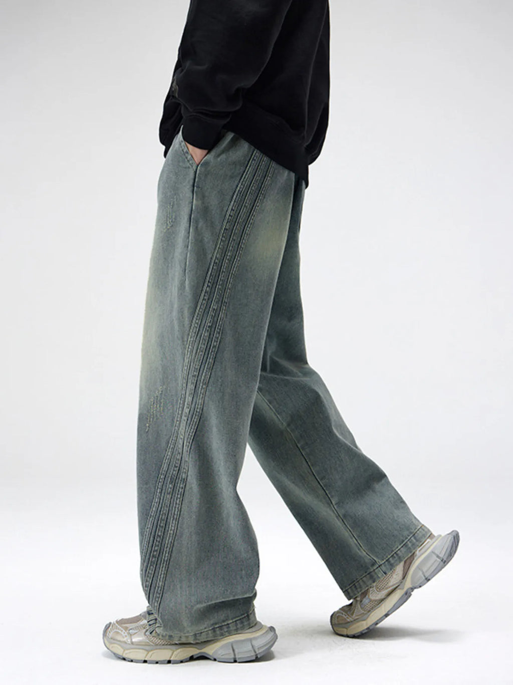 Men's Plus Size Wash Wide Leg Jeans