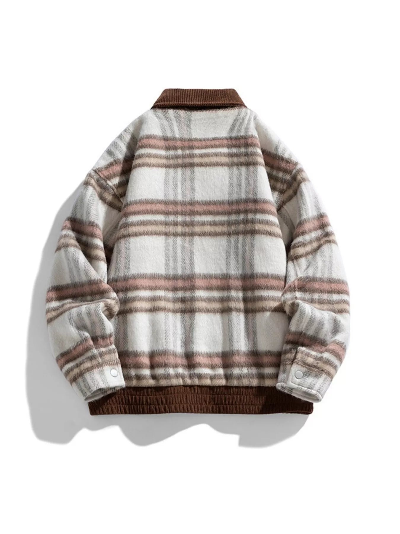 Men's Plus Size Vintage Plaid Corduroy Collar Zip-Up Jacket