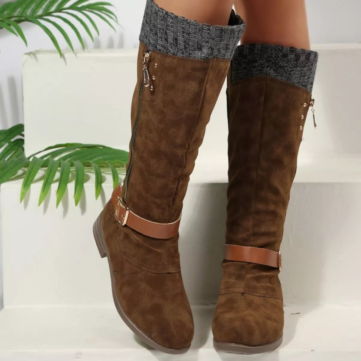 Round Toe Block Heels Boots
