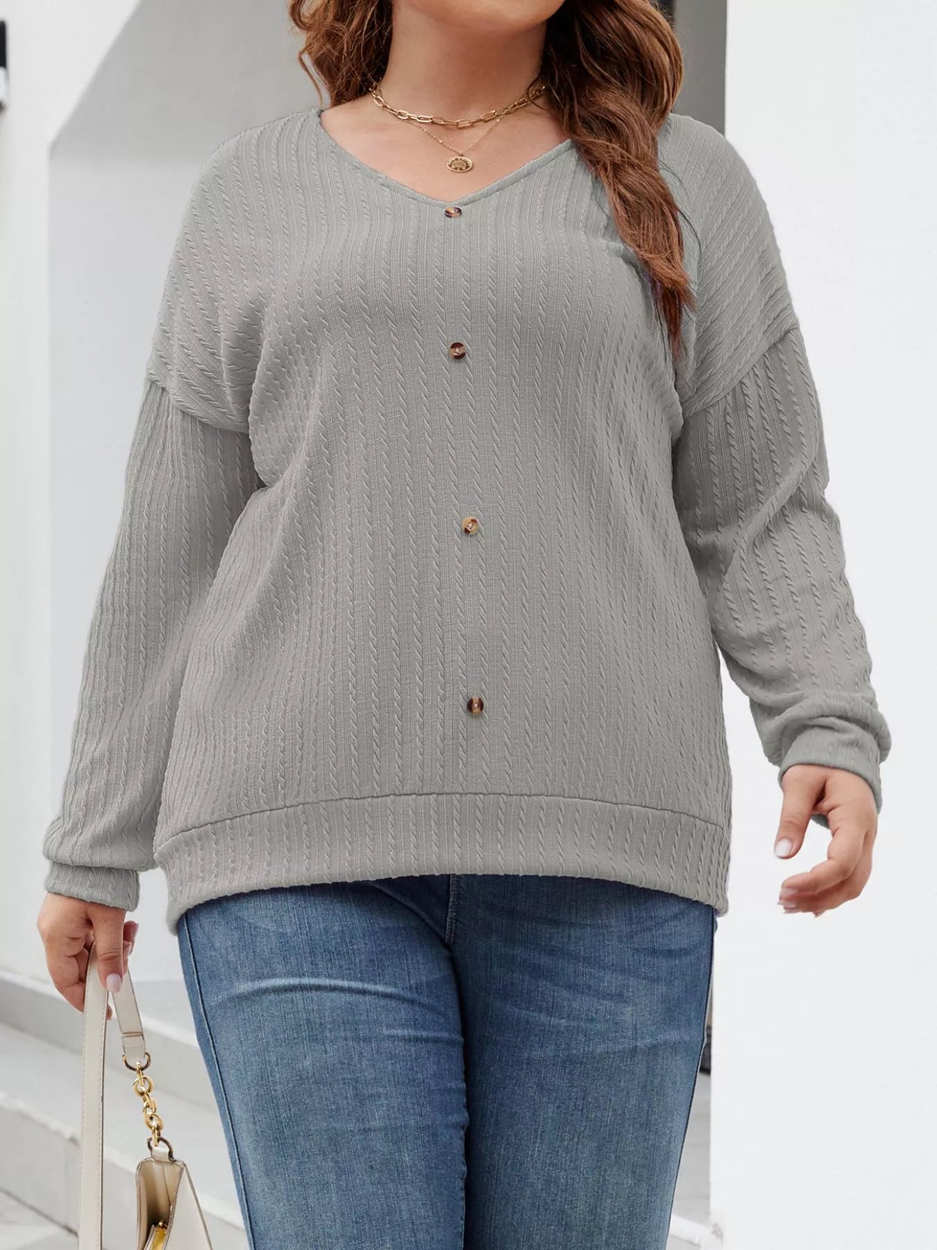 Plus Size V-Neck Dropped Shoulder Blouse