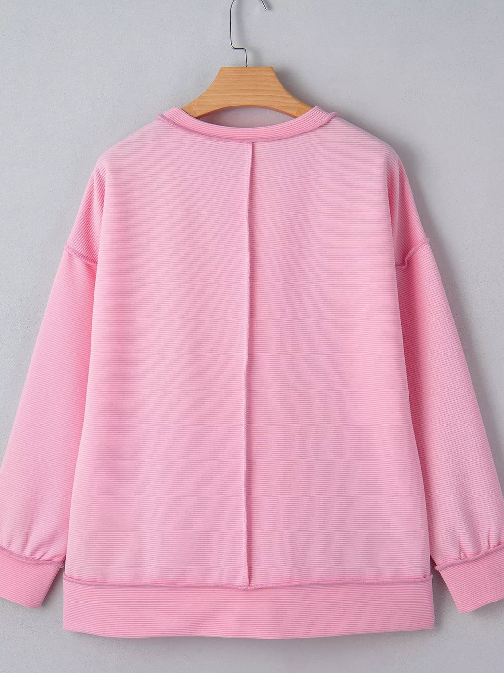 Horizontal Ribbed Exposed Seam Detail Drop Shoulder Baggy Pullover