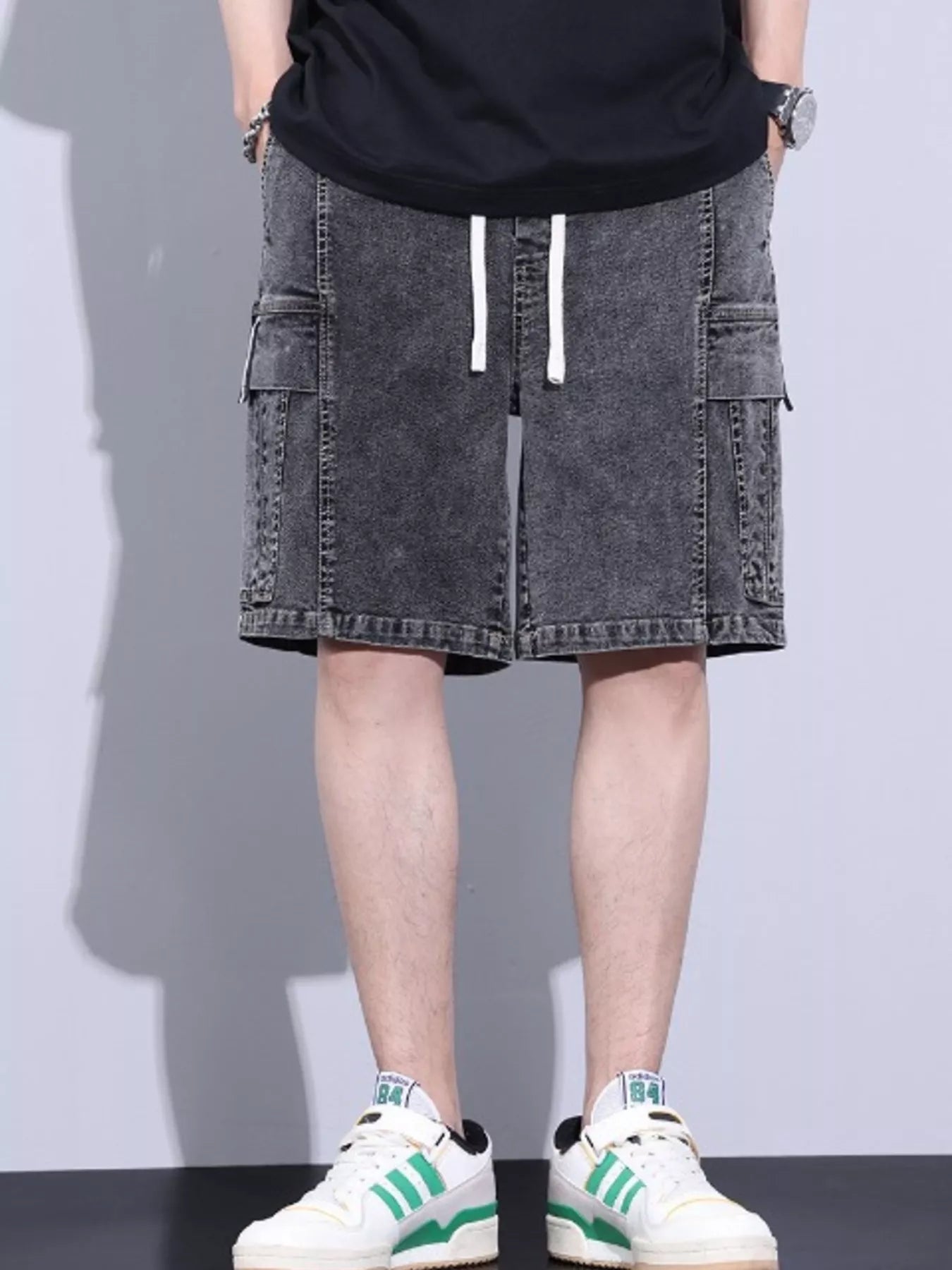 Men's Plus Size Vintage Wash Cargo Denim Shorts