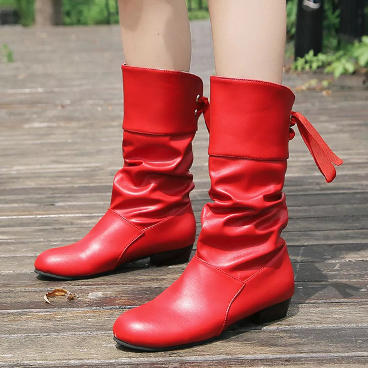 Round Toe Block Heels Boots