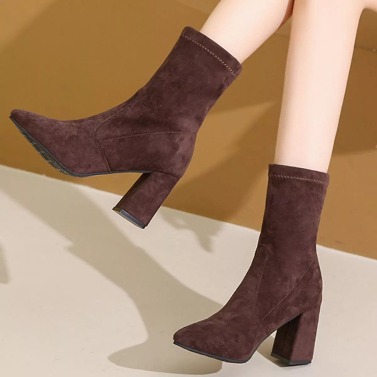 Point Toe Block Heels Boots