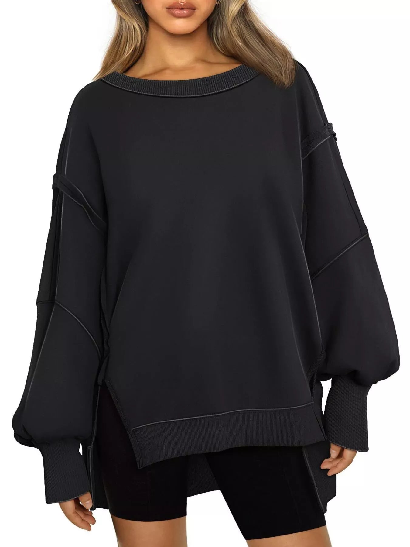 Side Slit Long Sleeve Oversized Sweatshirt