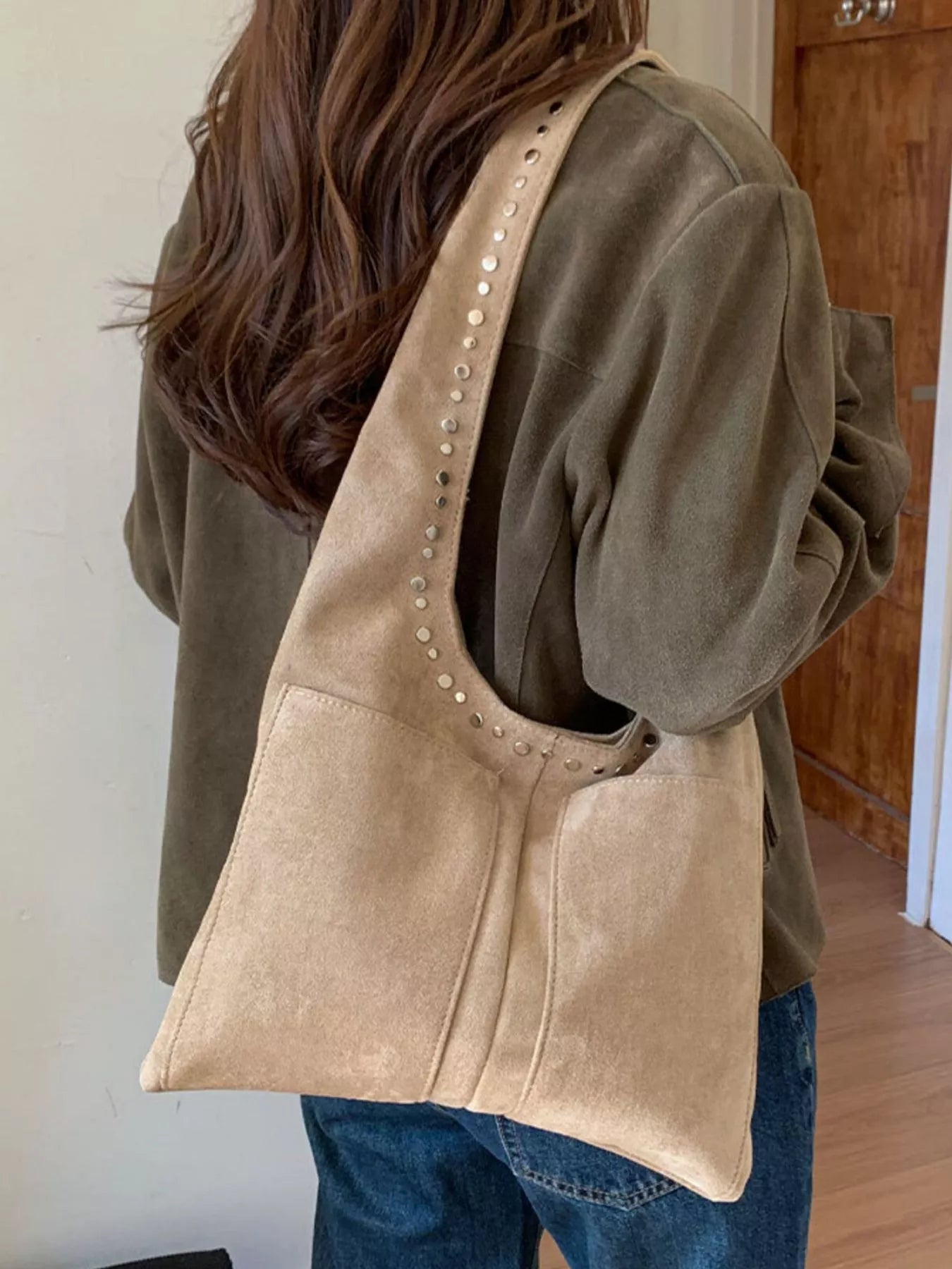 Studded Suede Shoulder Bag