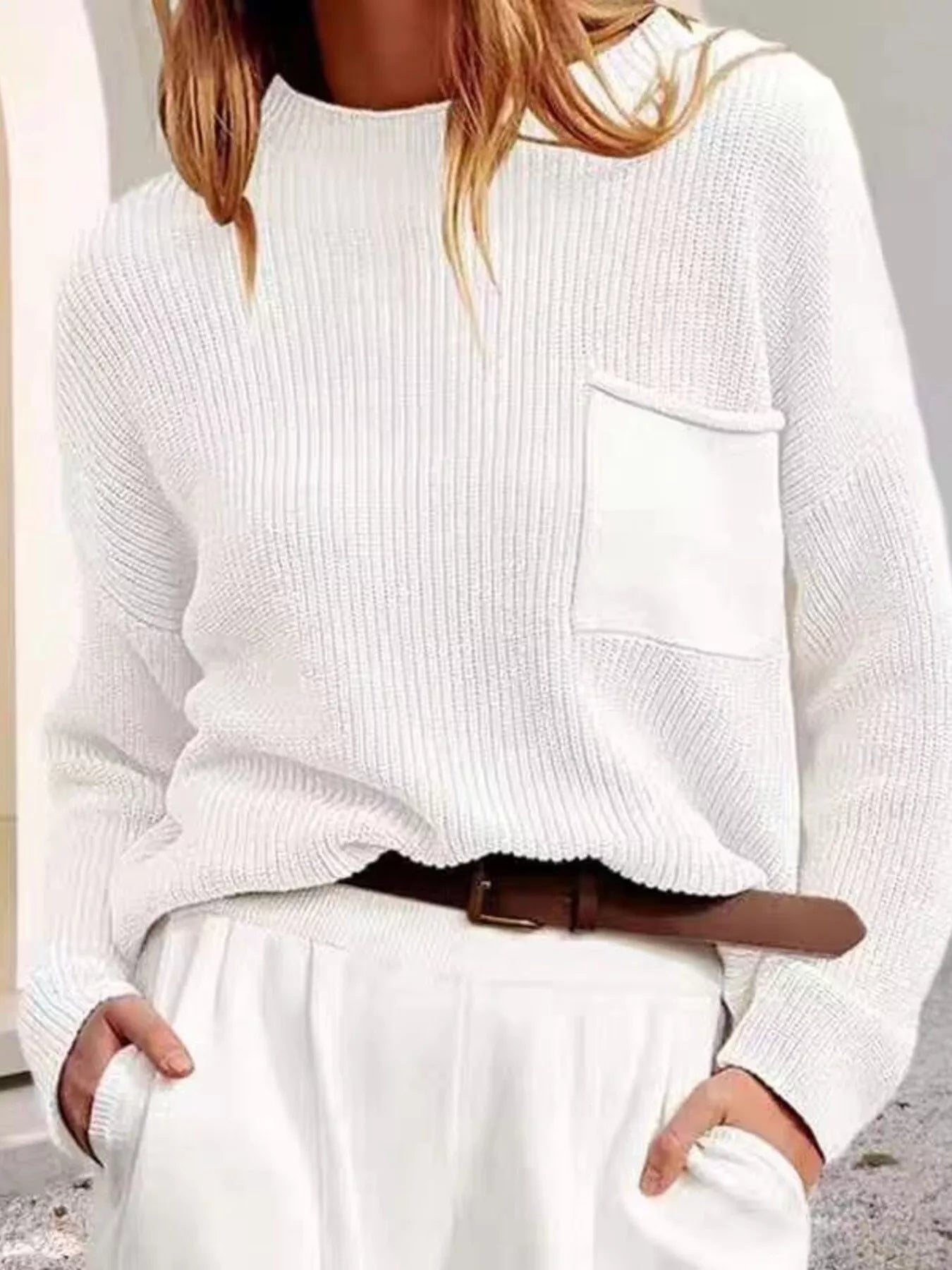 Pocket Detail Dropped Shoulder Sweater