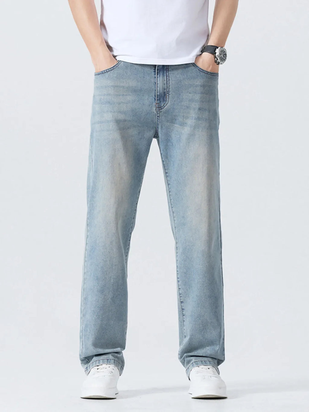 Men's Casual Straight-Leg Wash Jeans