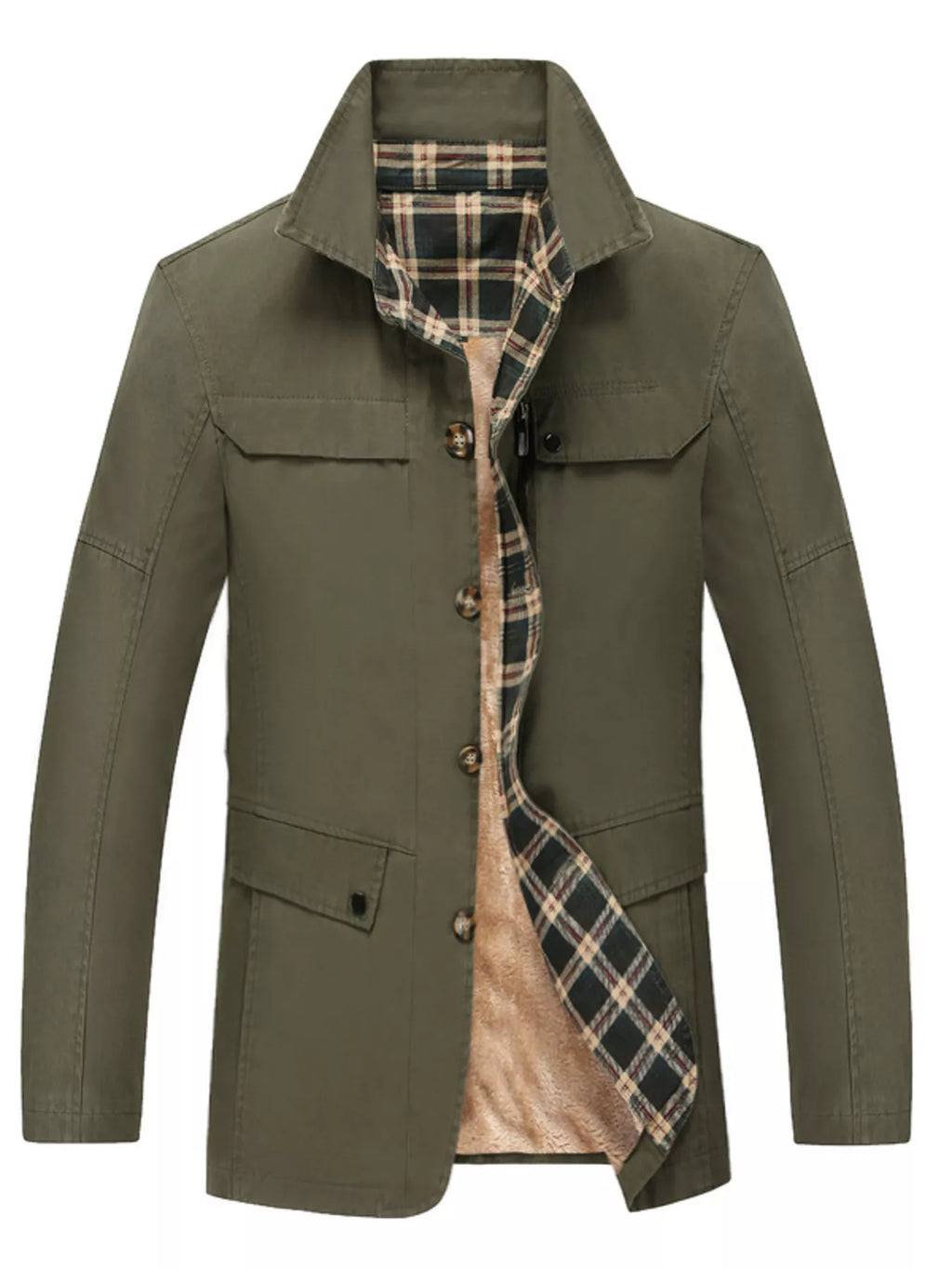 Men's Plus Size Casual Plaid Lined Warm Jacket