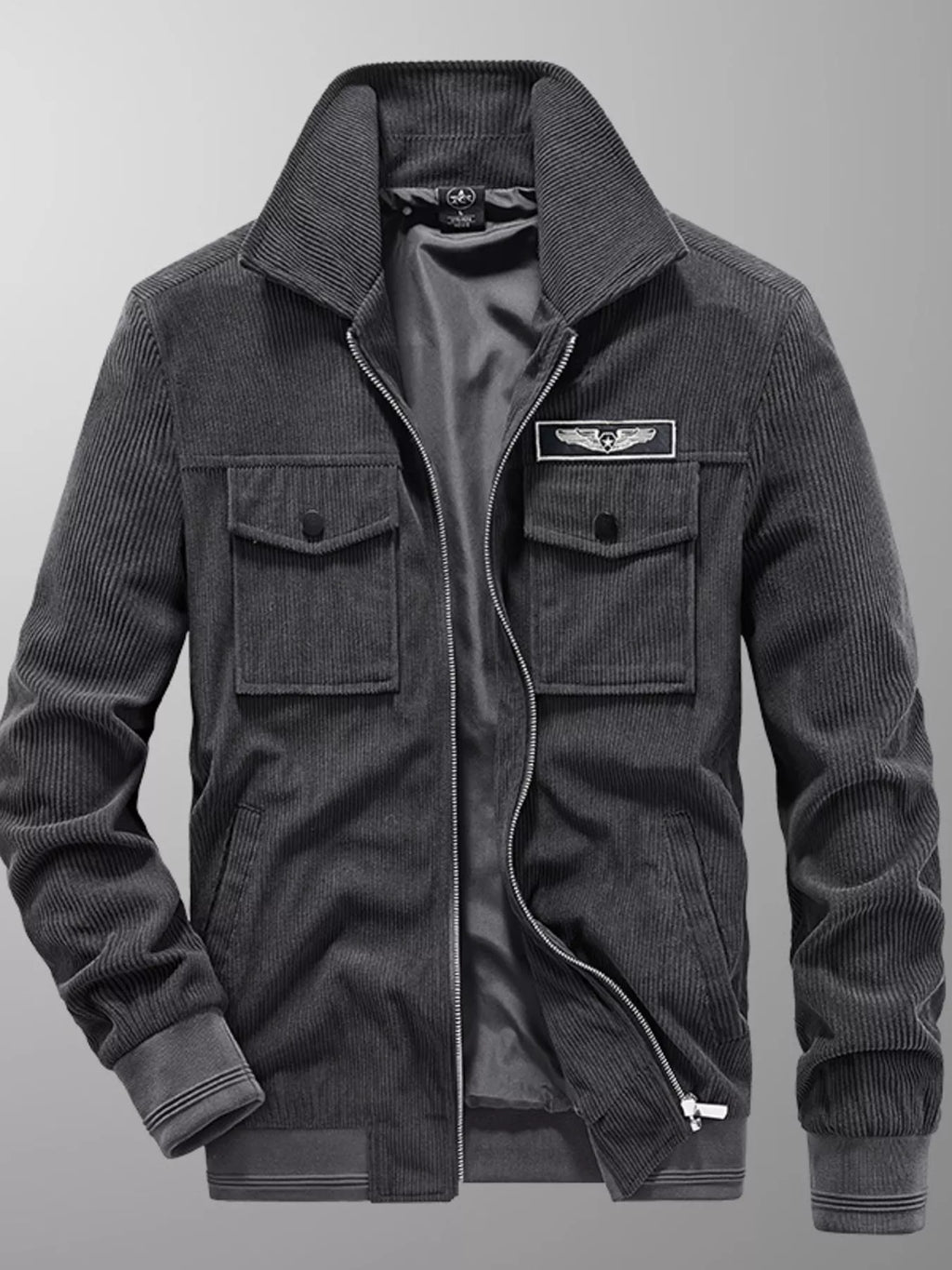 Men's Plus Size Casual Corduroy Zip Up Jacket