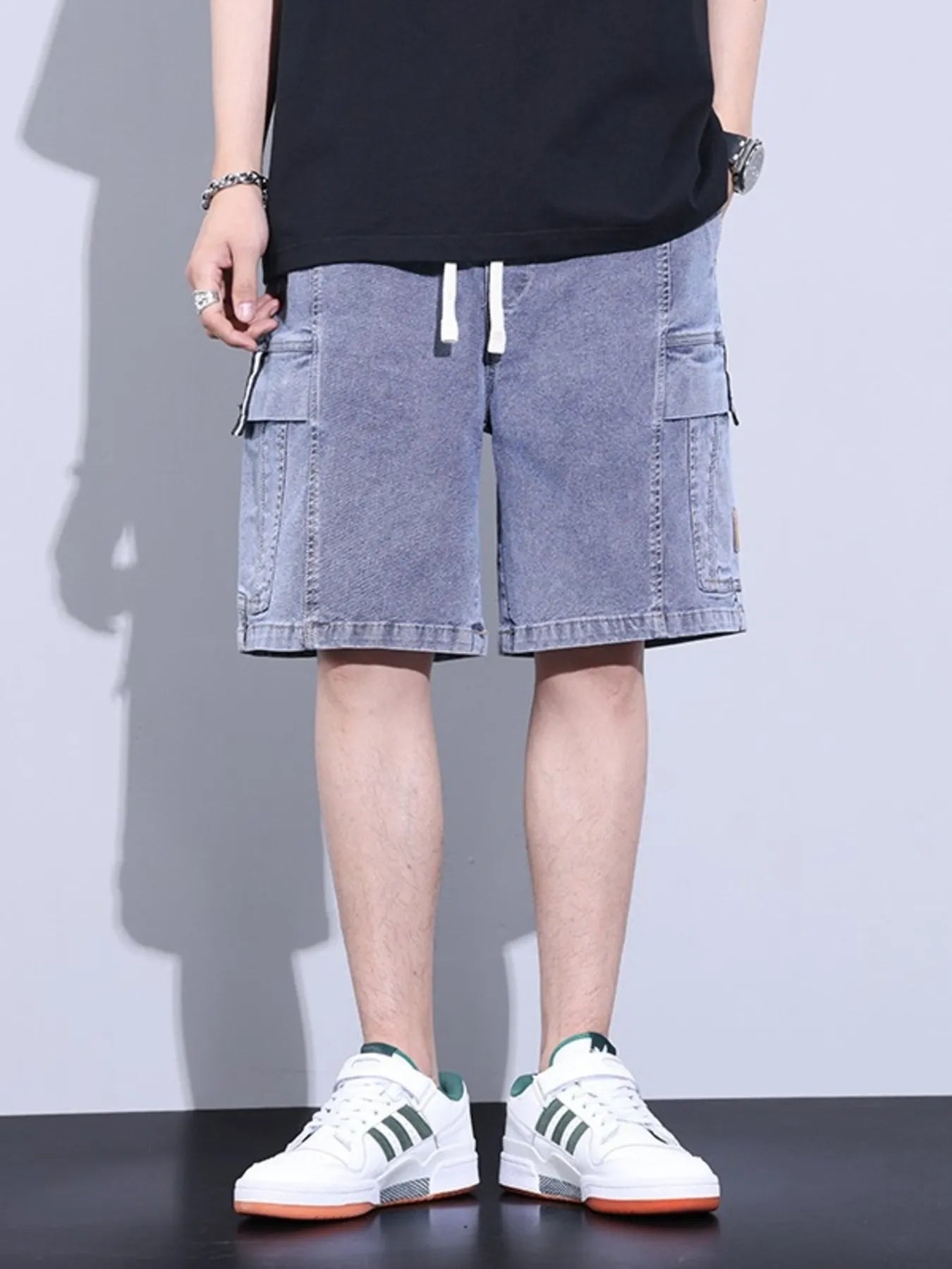 Men's Plus Size Vintage Wash Cargo Denim Shorts