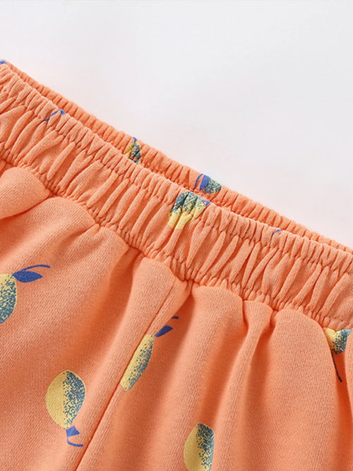 Children's Lemon Print Elastic Waist Casual Shorts