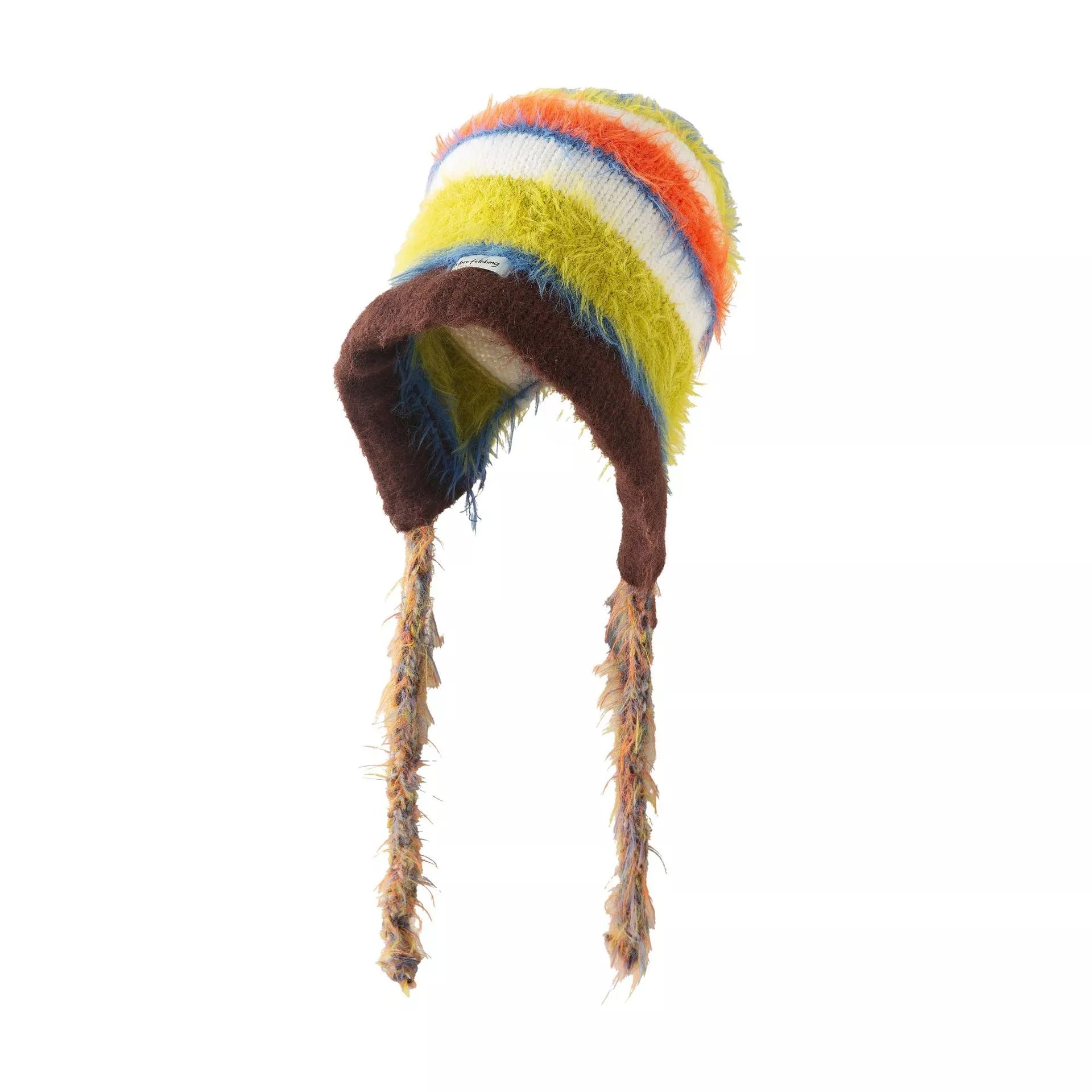 Striped Fuzzy Knit Hat with Ear Flaps