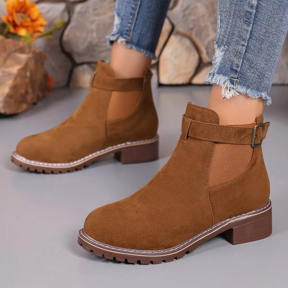 Round Toe Block Heels Boots
