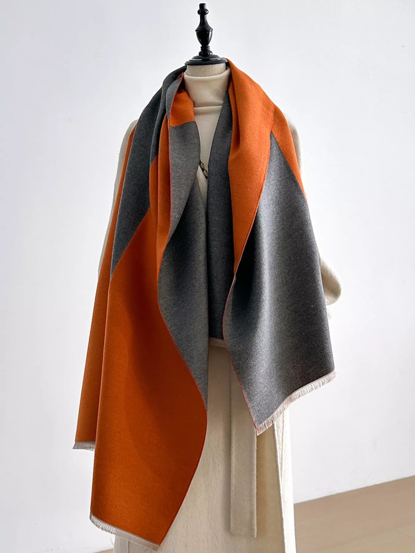Two-Tone Raw Hem Scarf