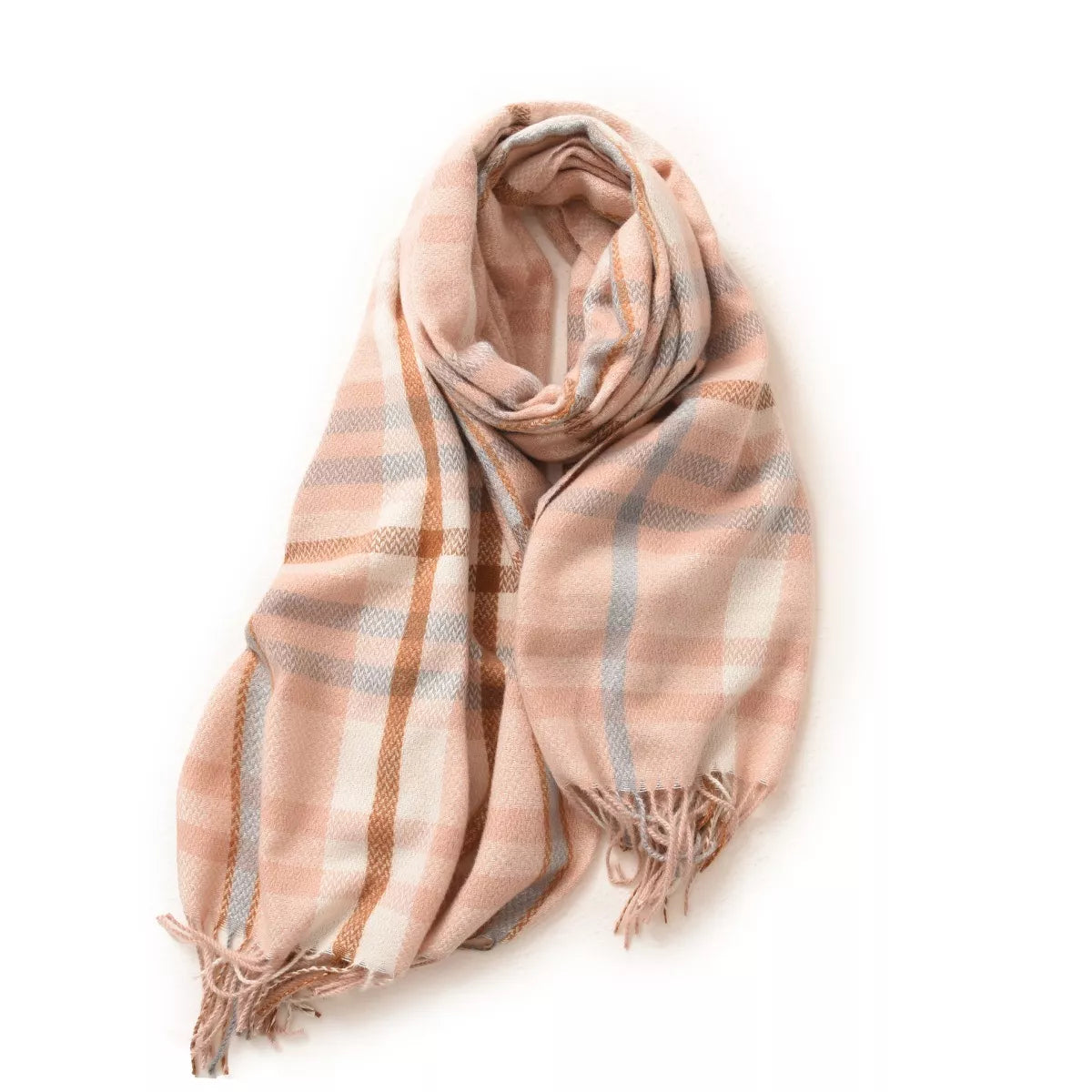 Warm Plaid Fringe Scarf