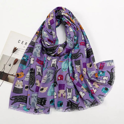 Cat Print Lightweight Scarf