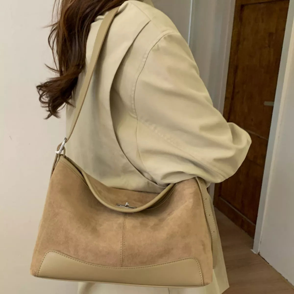 Suede Crossbody Bag with Adjustable Strap