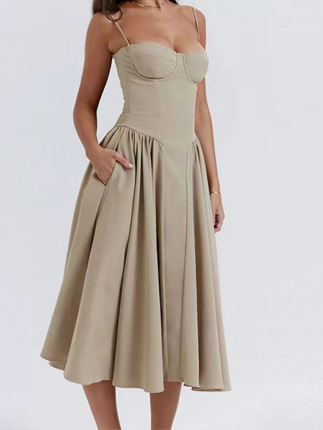 Sweetheart Neck Midi Cami Dress