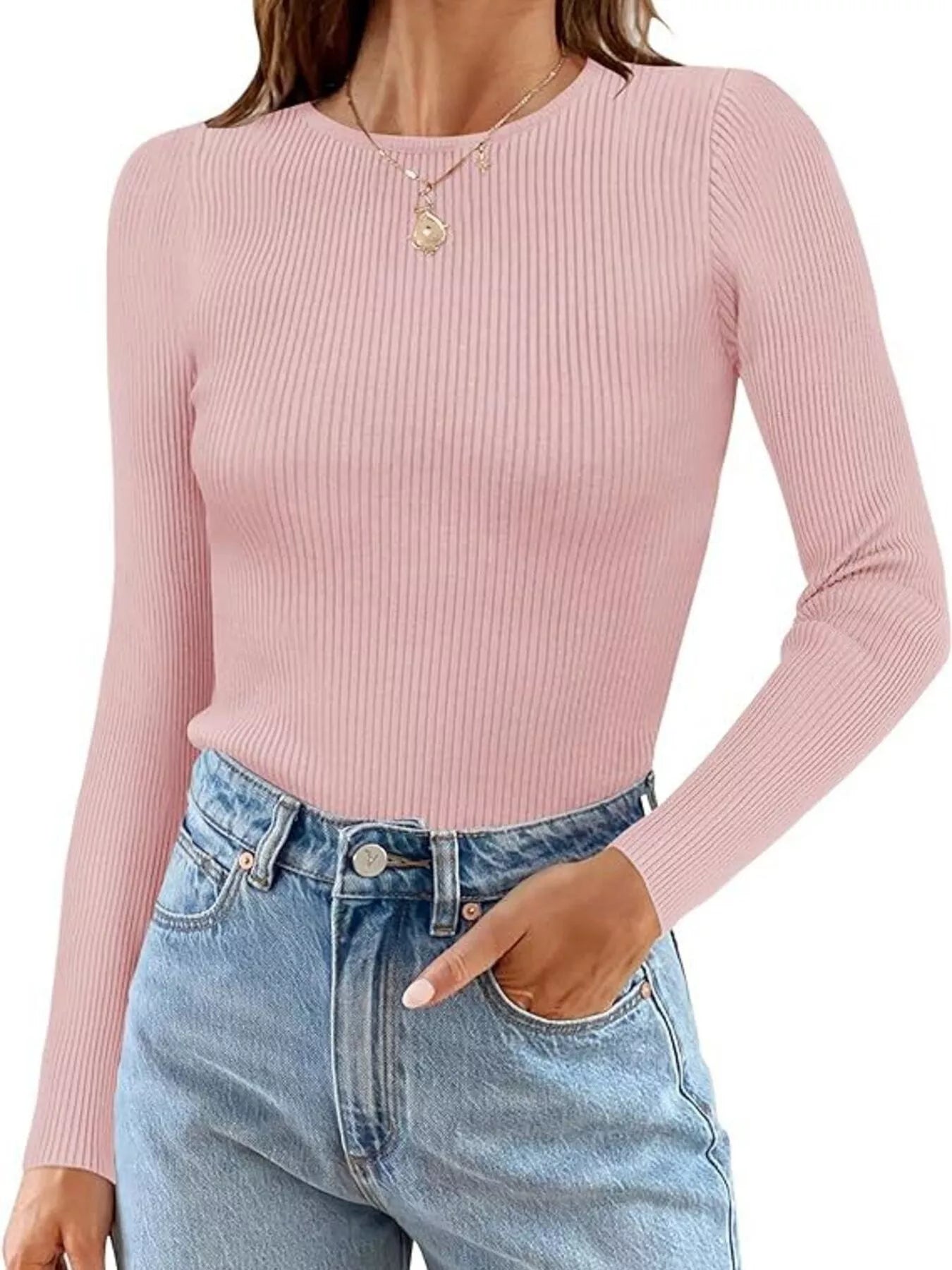 Ribbed Knit Slim Fit Long Sleeve T-Shirt