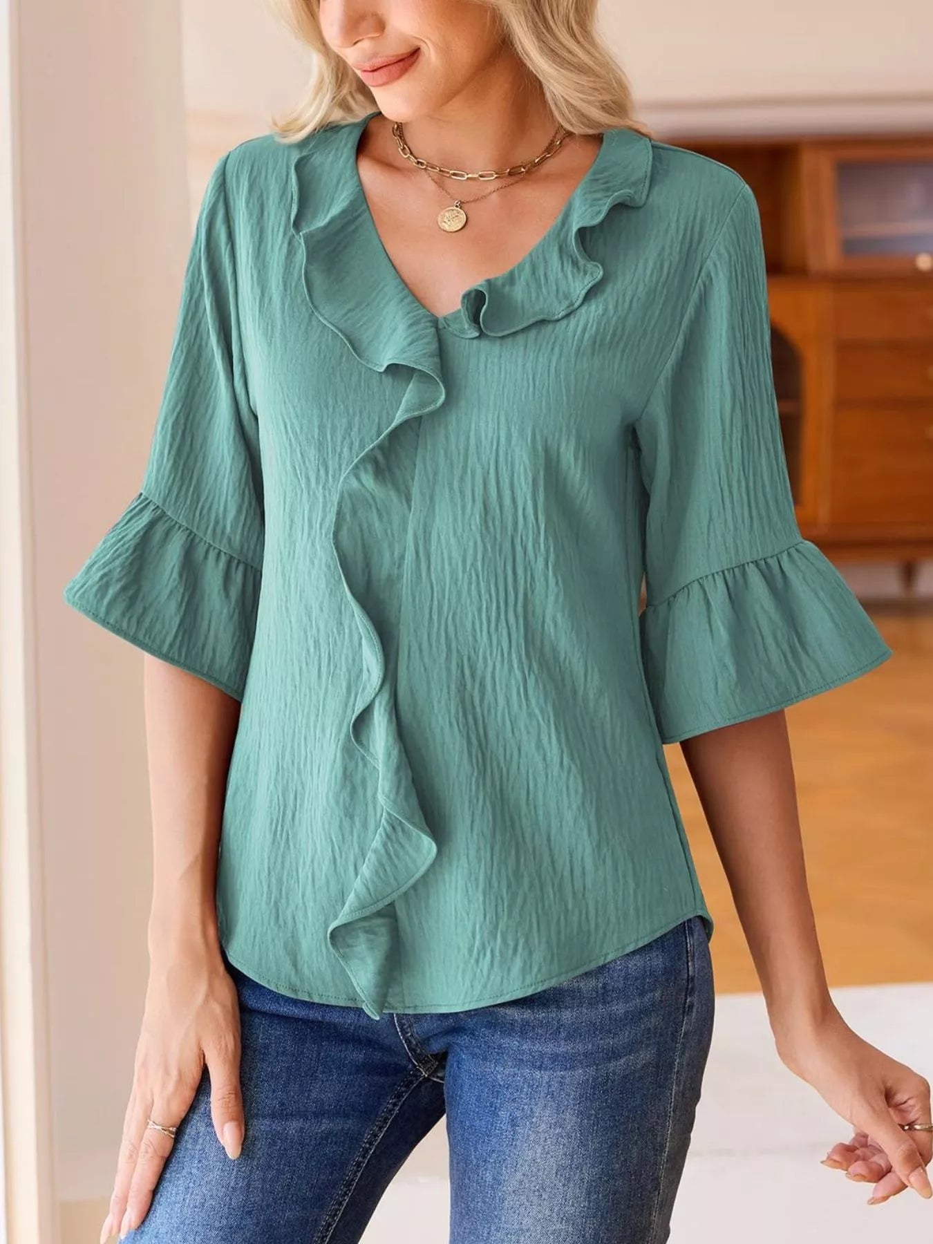 Ruffled Flounce Sleeve Blouse
