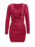 Draped V-Neck Long Sleeve Bodycon Mini Dress