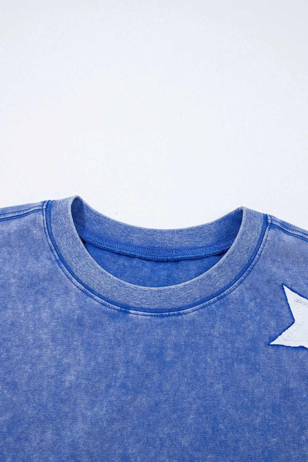 Acid Wash Star Patched Rolled Trim Top and Pants Set