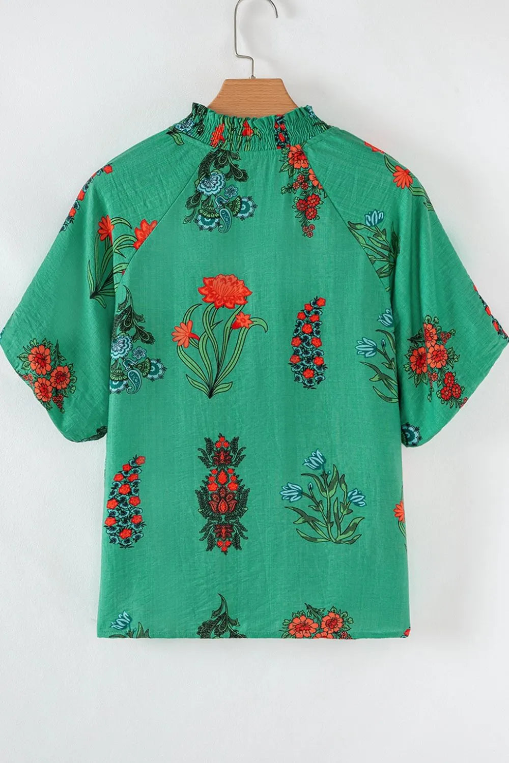 Floral Print Notched Short Sleeve Blouse