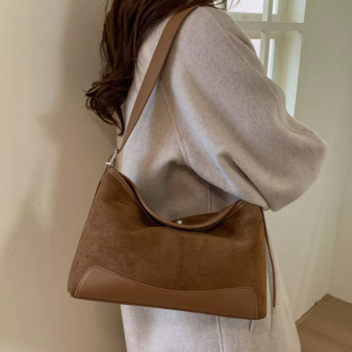 Suede Crossbody Bag with Adjustable Strap