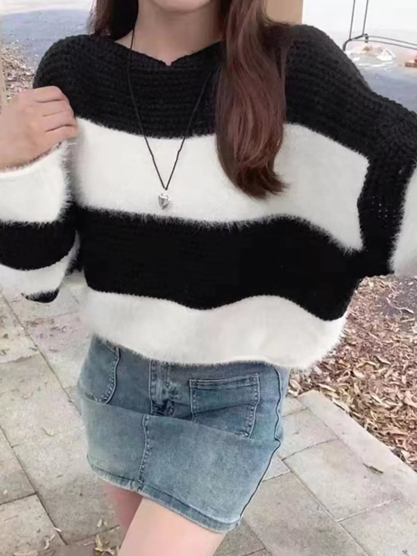 Color Block Dropped Shoulder Sweater