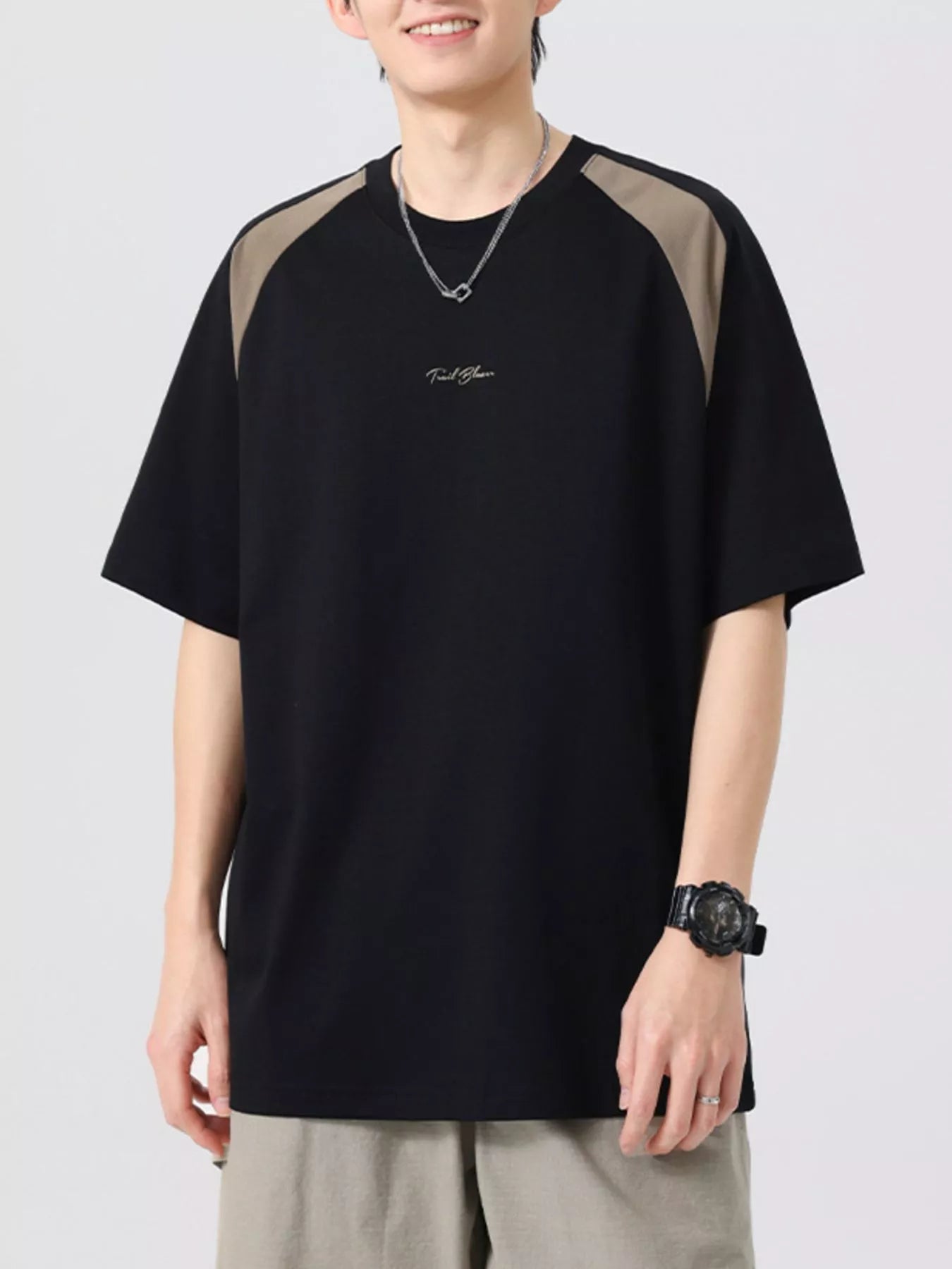 Men's Plus Size Contrast Raglan Sleeve Casual T-Shirt