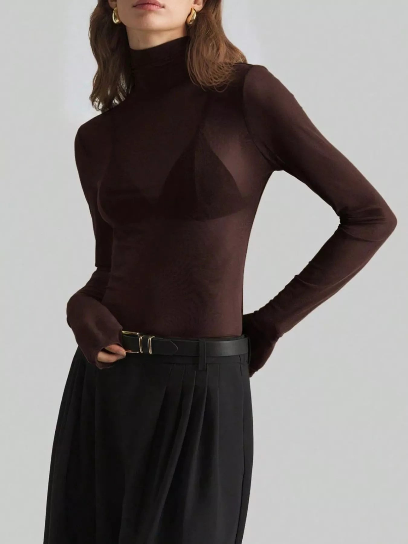 Sheer Mesh Turtleneck Top