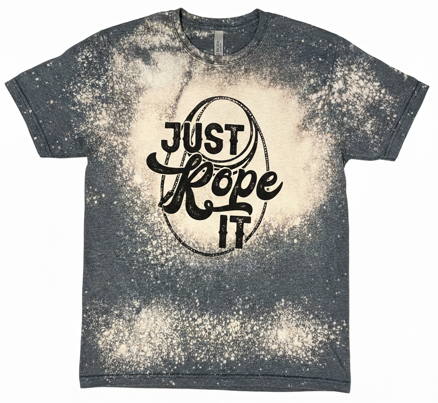 Just Rope It Bleached Western Tee | Hand-Distressed Dark Heather Grey Bella + Canvas 3001 | Rowdy Rowels Rodeo Graphic T-Shirt